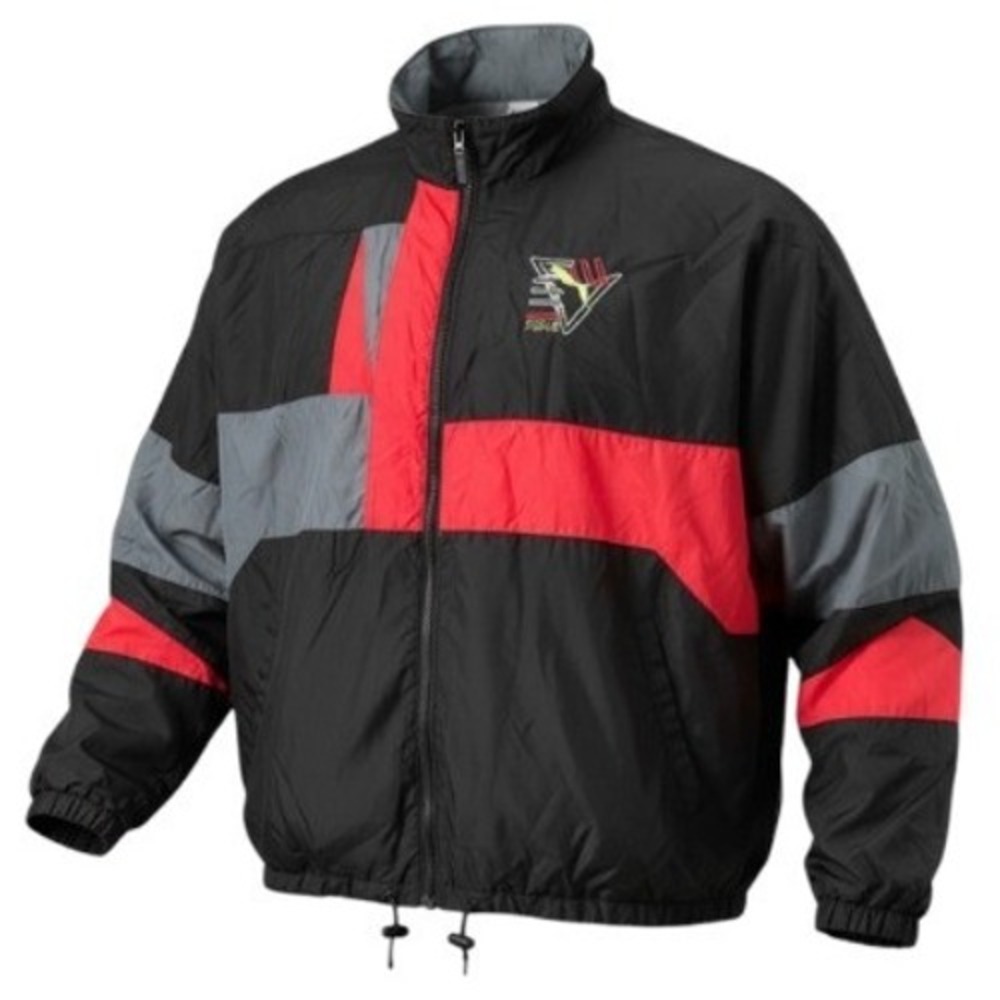 Puma VTG 90s Windbreaker Jacket Sz XL Black Gray Neon Colorblock Full Zip Nylon